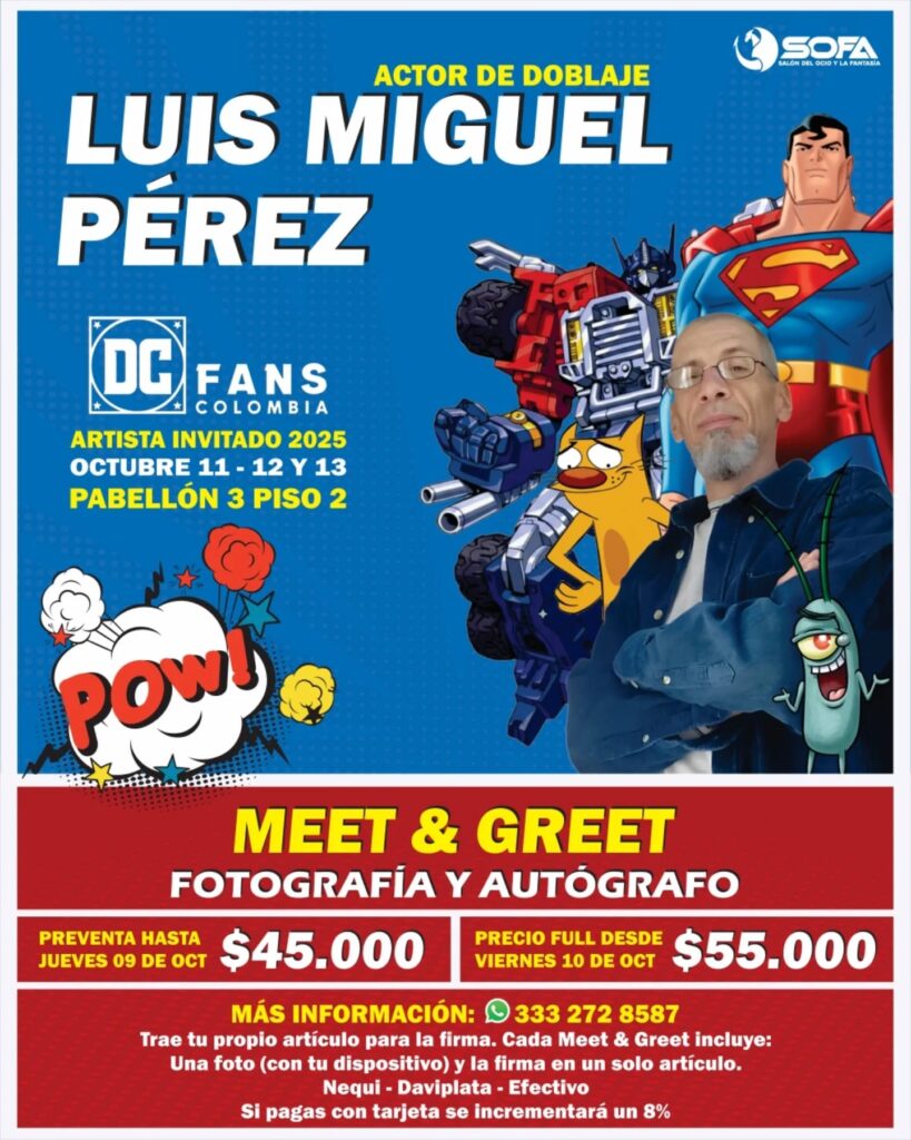 Precios Meet and Greet Luis Miguen Pérez SOFA DC Fans Colombia
